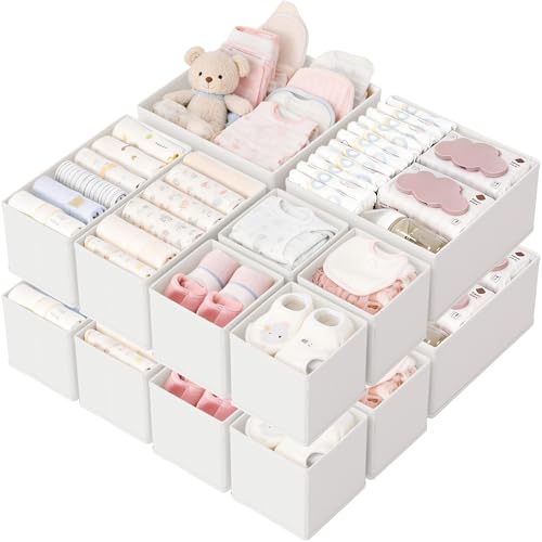Drawer Organizer, 16 Pack Baby Dresser Organizer for Nursery, Foldable Closet Organizers and Storage Dresser Dividers for Clothes, Socks, Scarves, Ties (White) - color: White