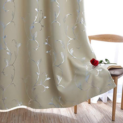 BUHUA Thermal Insulated Blackout Curtains with Striped Wave Vine Print Window Curtains for Living Room 38W×72L Beige 2 Panels - color: Beige, size: 38"W x 72"L (Pack of 2)