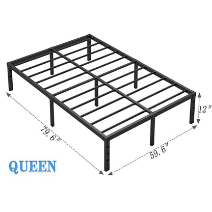 NEW JETO Metal Bed Frame,Queen Size Bed Frame with Storage Space,12 Inch | Heavy Duty Sturdy Mattress Foundation, Easy Assembly,No Box Spring Needed, Black - size: Queen, style: 12 Inch