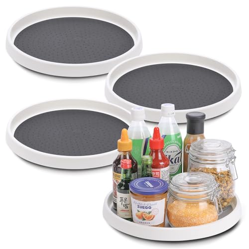 Lazy Susan Turntable, Set of 4, 12 Inch Non-Skid Lazy Susan Organizer for Cabinet, Pantry Organization, Kitchen Storage, Bathroom Sink Cabinet, Refrigerator, Countertop, Spice Rack (4 Pack 12 in) - size: Grey 12 In 4 Pack