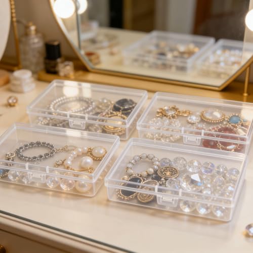 12 Pack Rectangular Clear Plastic Storage Containers | 5.3 x 3.1 x 1.18 inch, Hinged Lid, For Beads and Small Craft Items - size: 5.3 x 3.1 x 1.18 inch