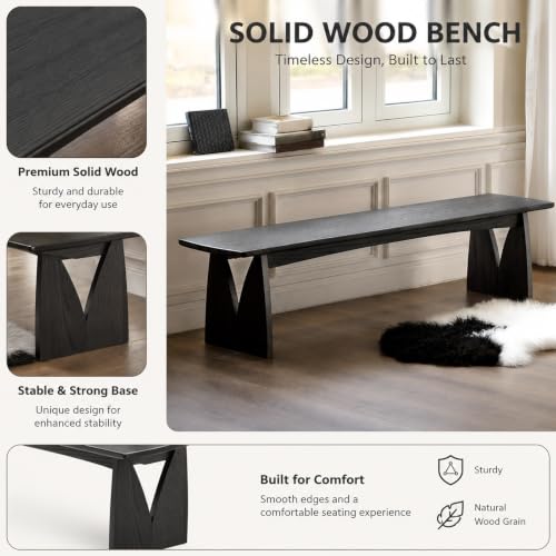 Black Wood Dining Bench, Armless Wooden Entryway Stool, Narrow Farmhouse Window Seat, Skinny Seat, Suitable for Bedroom, Living Room, Dining Room, Hallway(120x30cm/47.2x11.8in) - size: 120x30cm/47.2x11.8in