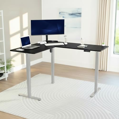 VIVO Black 63 x 55 in Corner Standing Desk, DESK-E3CTGB | Electric, Holds 225 lbs, Reversible L-Shaped Table, Sit Stand, Height Adjustable, Memory Presets, Gray Frame - color: Black Top / Gray Frame, size: 55 x 63