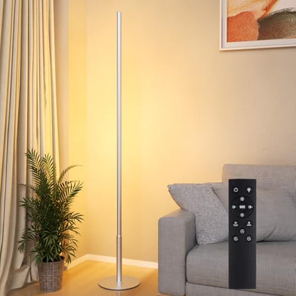 Marlrin Minimalist Corner Floor Lamp, Silver LED Standing Lamp | 57.8” height design with remote control, 2700K-6500K dimmable ambient light for living rooms, bedrooms, and corners