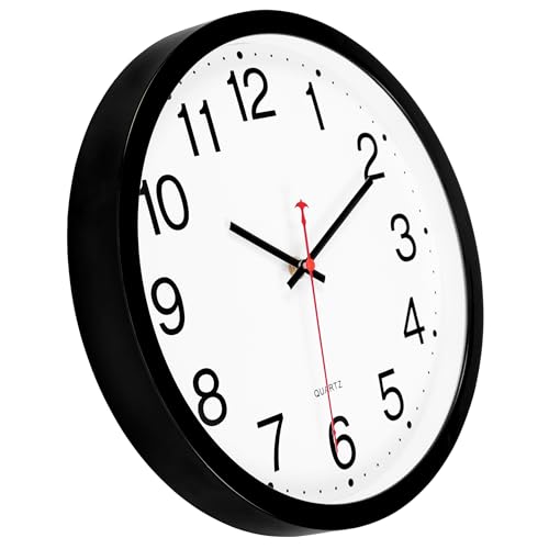 Foxtop 14 Inch Wall Clock Modern Silent Non-Ticking Quartz Battery Operated Round Analog Classic Black Wall Clock for Classroom School Office Living Room Bedroom Home - color: Black, size: 14 Inch - 1 Clock