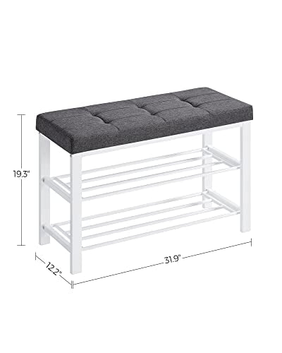 SONGMICS Shoe Bench, Storage Bench, Entryway Bench with Cushion | Shoe Shelf with Seat, Space-Saving, Modern Style, 31.9"W, Dark Gray and Cloud White ULBS057W01 - color: Dark Gray + Cloud White, size: 31.9"W