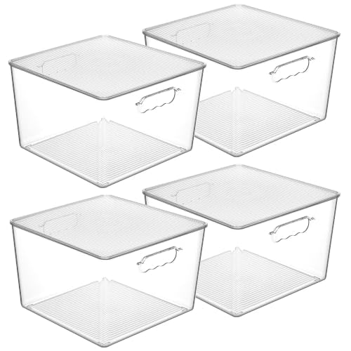 Vtopmart 4 Pack Extra Large Clear Stackable Storage Bins with Lids, 11inch Organizer Bins with Handle for Onions and Potatoes, Plastic Containers for Pantry, Freezer, Kitchen, Closet Organization - size: With Lid