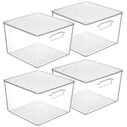 Vtopmart 4 Pack Extra Large Clear Stackable Storage Bins with Lids, 11inch Organizer Bins with Handle for Onions and Potatoes, Plastic Containers for Pantry, Freezer, Kitchen, Closet Organization - size: With Lid