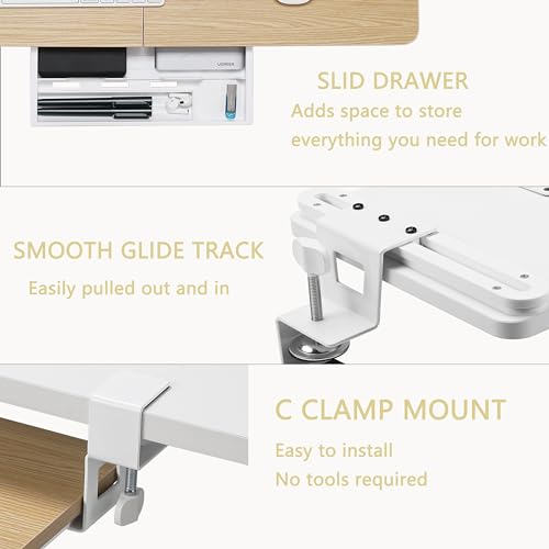 ETHU Keyboard Tray Under Desk, 26.77" X 11.81" Large Size Keyboard Tray with C Clamp-on Mount Easy to Install, Computer Keyboard Stand, Ergonomic Keyboard Tray for Home and Office (Oak) - color: Oak