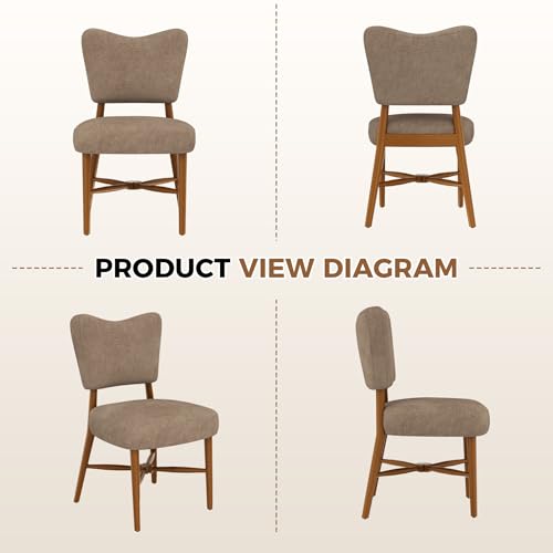 Farmhouse Dining Chairs Set of 2, Linen Seat, Wood Legs, Brown | Mid Century Modern, Upholstered Padded Cushion, Solid Wood Cross-Brace, Easy 15-Min Assembly, Kitchen Dining Room - color: Brown, size: Set of 2