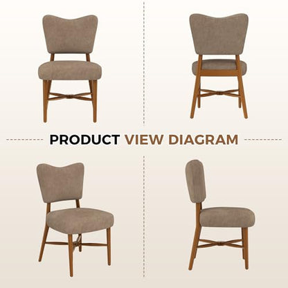 Farmhouse Dining Chairs Set of 2, Linen Seat, Wood Legs, Brown | Mid Century Modern, Upholstered Padded Cushion, Solid Wood Cross-Brace, Easy 15-Min Assembly, Kitchen Dining Room - color: Brown, size: Set of 2
