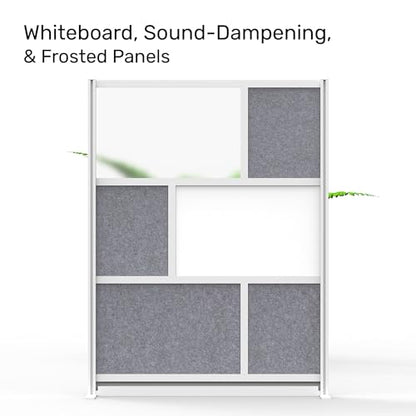 Workflow Modular Wall | Room Divider with Whiteboard, Sound Dampening, & Frosted Acrylic Panels | Expandable Office Partition for Privacy & Stability (53" x 70") - size: 53" x 70"