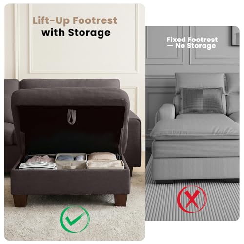 DOPEDIO 88.58" L-Shaped Sectional Sofa with Storage Ottoman, Dark Grey | L-shaped sectional sofa with storage ottoman, chenille fabric, washable covers, pocket spring cushions, easy assembly - size: 88.58 inch-L, style: Dark Grey Chenille