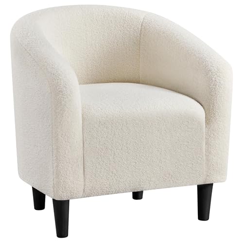 Yaheetech Small 25.5in Wide Sherpa Barrel Accent Chair for Bedroom, Ivory | Compact Cozy Barrel Chairs with a Curved Silhouette, Upholstered Furry Armchair for Small Spaces, Living Room Bedroom Corner - color: Ivory (Boucle), style: without Ottoman