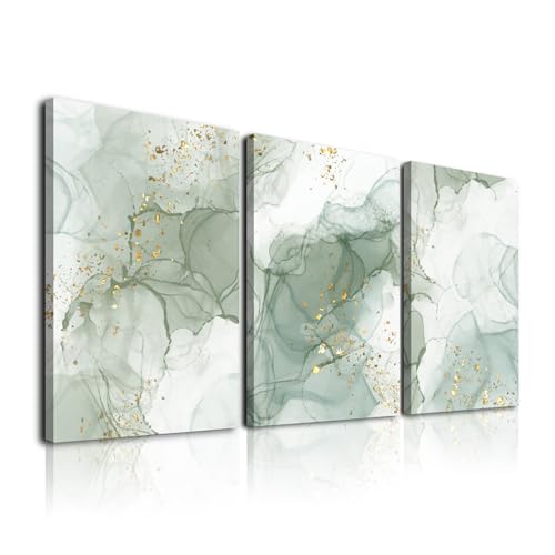 Sage Green Wall Art Set of 3,Abstract Green Wall Decor Living Room,Minimalist Modern Framed Wall Art Marble Line Beige Gold Green Canvas Artwork Paintings,Boho Room Decor,Bedroom Bathroom Office Artwork,12"x16" - color: Green Gold Abstract, size: 12x16inc