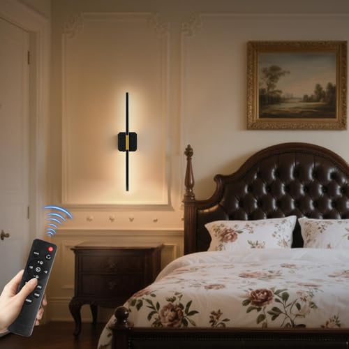 Battery Operated Wall Sconces 360°Rotate Detachable Dimmable Set of 2 | Rechargeable Wall Light 3000-6500K with Remote Control 10000mAh for Bedroom Living Room 28.3" Black Gold - color: Black-Square Base, size: 2 Pack
