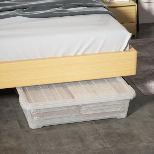 40 Quart Under Bed Plastic Storage Bins Wheels, Set of 3 | Clear Plastic Underbed Containers with Lid, Rolling Wheels for Easy Slide-Out, Space-Saving Organizer for Clothes and Shoes - size: 40 Quart