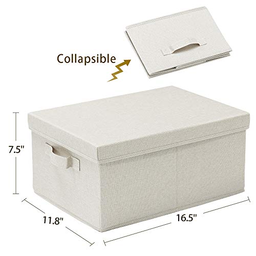 HOONEX Foldable Storage Bins with Lids, 2 Pack, Storage Boxes with Carrying Handles and Sturdy Heavy Cardboard, 16.5" L x 11.8" W x 7.5" H for Shoes, Books, Clothes, Beige - color: Beige