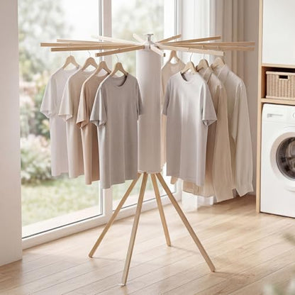 4 Legs Clothes Drying Rack, Foldable Laundry Rack with 12 Rotating Arms, Space-Saving Standing Drying Rack for Indoor/Outdoor, Balcony and Laundry Room