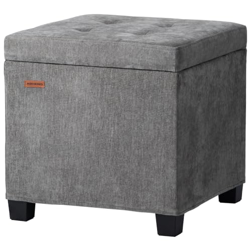 ABHENG Steel Frame Square Ottoman with Storage Gray UASND641G | 17.7" x 17.7" x 17.7", Hold 660 lbs, 48L Storage Capacity, Breathalbe Chenille, Removable Lid, for Dorm Living Room - color: Chenille-gray, size: 17.7"D x 17.7"W x 17.7"H