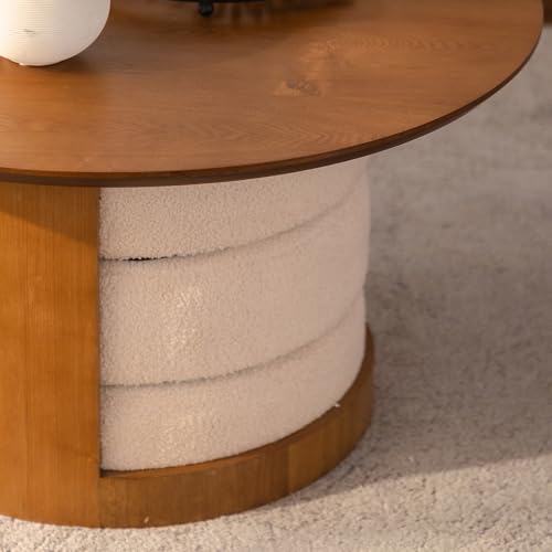 31.5" Round Coffee Table with 3 Teddy Fabric Nesting Stools, Rustic Farmhouse Multifunctional Center Table Set with Hidden Storage, Tea Table for Living Room, Easy Assembly - Walnut - color: 31.5" Coffee Table With 3 Nesting Stools