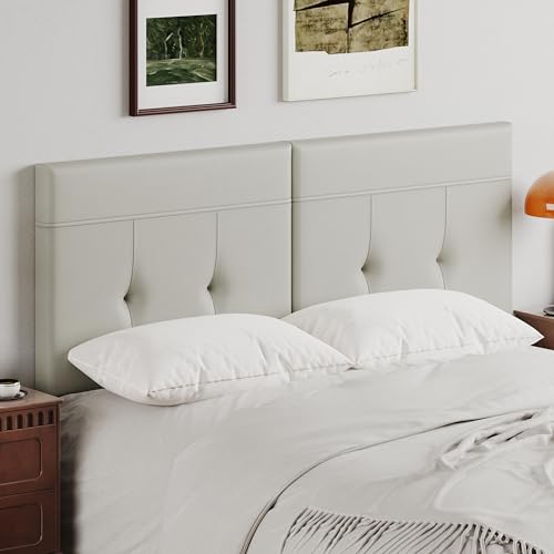 Upholstered Tufted King Size Headboard,PU Leather Wood Head Board with Metal Legs, Adjustable Height from 42” to 56”, Bed Headboard in Modern Design,Backboard for Bed, Beige Grey - color: Beige Grey, size: King