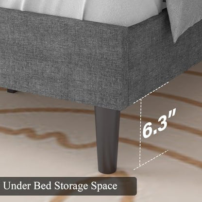 HOMBCK Queen Bed Frame, Grey Linen Fabric Upholstered Bed Frame Queen Size, Wood Slats Support, Button Tufted Design, No Box Spring Needed, Light Grey - color: Light Grey, size: Queen