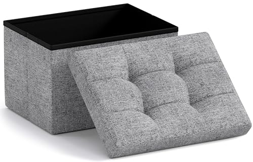 Ornavo Home Small Rectangle Storage Ottoman, Foldable Linen, 12x16x12, Gray | Collapsible Cube Design; Foot Rest Stool Seat; Ideal for Living Room, Bedroom, Home Office or Dorm - color: Grey