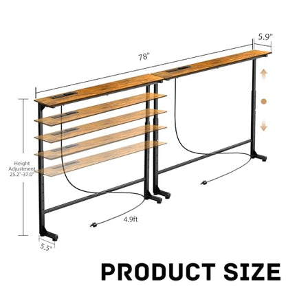 Adjustable Height Narrow Sofa Table with Built-in Power Outlets, 78" Long Console Table Behind Couch Table with Charging Station Skinny Entryway Table for Living Room & Hallway (Rustic Brown) - color: Rustic Brown, size: 78IN