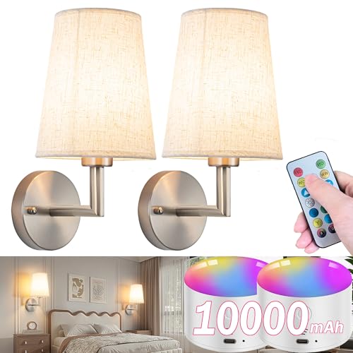 Wall Sconce Battery Operated Wall Light Fixure with Remote Control, Dimmable Battery Operated Wall Sconces Set Of Two, Indoor Wireless Wall Mounted Lamp with Rechargable Bulb For Bedroom Living Room - color: Nickel-SetOfTwo