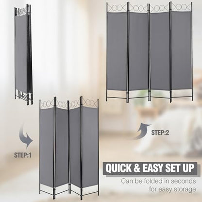 4 Panel Room Divider 6FT Steel Frame Screen Folding Privacy Divider Freestanding Partition for Home Office Bedroom,Grey - color: Grey