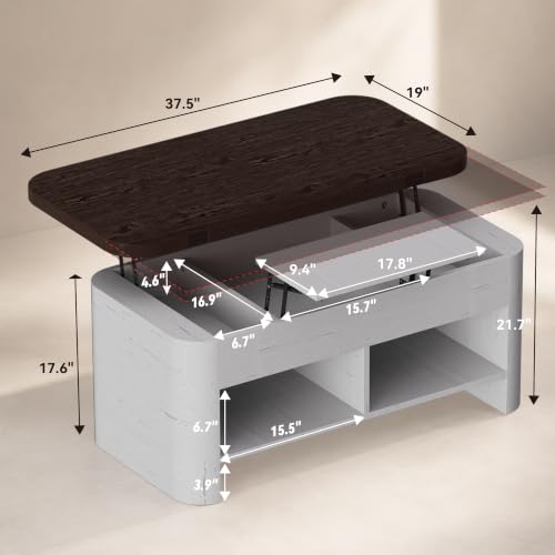 37.5" Lift Top Coffee Table with Storage, Farmhouse Coffee Table with Hidden Compartment & Open Shelf, Lifting Tabletop, for Living Room, Home Office - color: White-brown