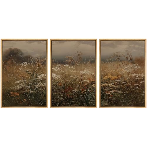 SIGNWIN Framed Canvas Print Wall Art Set Golden Field Wildflowers Rustic Autumn Meadow Illustrations Modern Scenic Colorful Ultra for Living Room, Bedroom, Office - 16"x24"x3 Natural - color: A26-2510-m27, size: 16"L x 24"W