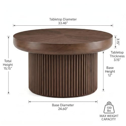 33.5" Round Coffee Table with Real Wood Parquet Top,Walnut | Mid-Century Modern Kitchen Table Center Table, Thickened Tabletop, Sturdy Base for living Room, Easy Assembly - color: E-33.5" Walnut