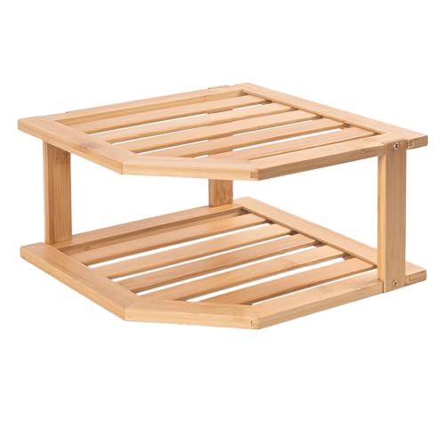 VERTORGAN 2 Tier Bamboo Plate Organizer,Corner Shelf for Kitchen | Pantry Storage,Dish Rack,Spice Rack,Corner Organizer,Kitchen Counter Shelves,Kitchen Storage,Holds Plates - color: Natural, size: 1 Pc