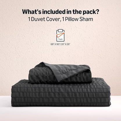 Amazon Basics Duvet Cover Set with Jacquard Geometric Pattern, 2-Piece with 1 Duvet Cover and 1 Pillow Sham, Comforter Not Included, Twin, Black - color: Black, size: Twin