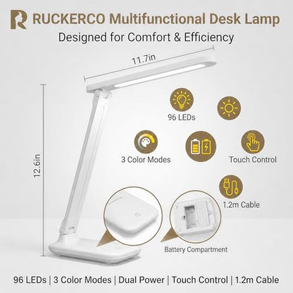 R RUCKERCO Led Desk Lamp Dimmable Desk Light Reading Lamp 3 Lighting Modes, Eye Protection Accessories, Study Desk Lamp Equipped USB Charger Suitable for Home Office is for Gift Giving