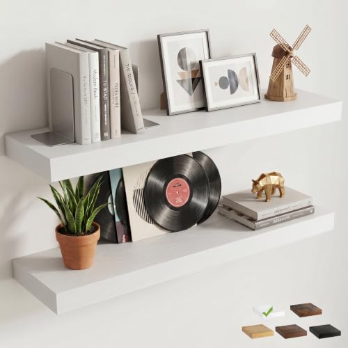 8 inch Deep Floating Shelves for Wall, 32" Wide, White Finish, 2-Pack | Engineered Wood Wall Shelves with Invisible Brackets for Living Room, Bedroom, Bathroom, Office & Kitchen Storage - color: White Finish, size: 32"W x 8"D, 2p