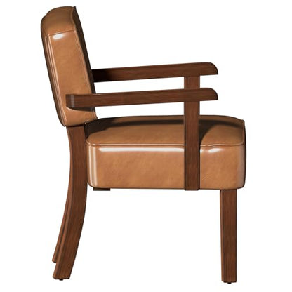 Faux Leather Accent Chair, Mid-Century Armchair with Wood Frame | Upholstered Living Room Chair, Comfy Reading Chair for Bedroom, Waiting Room, Home Office, Easy Assembly, Brown - color: Faux Leather Brown, size: One Chair