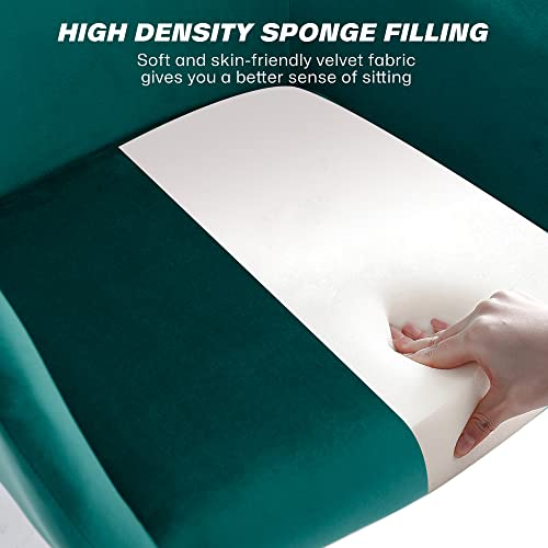 Velvet Makeup Vanity Chair,Home Office Desk Chair with Wheels, Green | Fluffy Swivel Modern Armchair Upholstered Fuzzy Height Adjustable for Teens Women Girls Elegant for Living Room Bedroom - color: Green