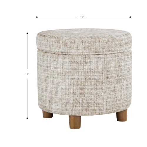 HomePop 19" Round Storage Ottoman - Cream Textural Woven - color: Cream Textural Woven