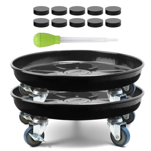 2 Pack 17 Inch Metal Plant Caddy With Lockable Wheels,Plant Stand Dolly for Heavy Planter,Wheeled Planter Saucer Tray,Rolling Plant Stand,Heavy-Duty Plant Caddy for Indoor and Outdoor(Black) - color: Black, size: 17 INCH 2PACK