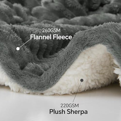 INFIIXSO Sherpa Throw Blanket for Couch - Super Soft & Warm Striped Fleece Blanket, Cozy Plush Fluffy Blanket All Season Use (Grey, 50x60 Inches) | Super Soft Thick Warm Striped Sherpa Blanket for Bed Sofa, Cozy Plush Fluffy Throw Gift for Women, Room Dec