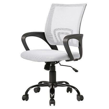 PayLessHere Office Computer Chair Ergonomic Cheap Desk Chair Adjustable Comfortable Mid Back Task Rolling Swivel with Lumbar Support for Home Office (Pack of 1, White) - color: White, style: pack of 1