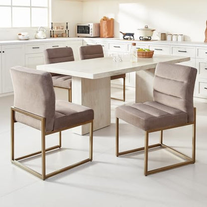 GrandNoor Modern Grey Linen Fabric Dining Chairs Set of 4, Soft Thick Upholstered Kitchen Chairs with Gold Sturdy Metal Legs,Adjustable Foot Pads Dining Room Chairs - color: Grey Linen, size: 4PCS Dining Chairs