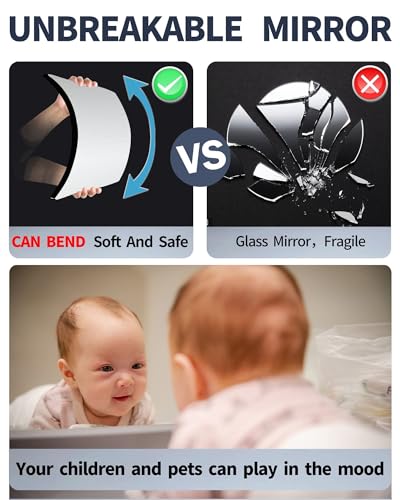 Kids Wall Mirror Tiles,Safe Unbreakable Acrylic Mirror for Baby,Plastic Plexiglass On the RV, Shatterproof Frameless Mirror Wall Stickers.Suit for Apply Touring Car,Children's Room,Classroom（8"x8") - size: 8"L x 8"W
