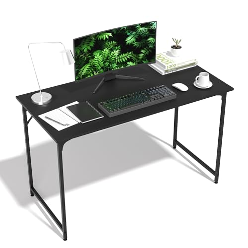 47 Inch Computer Desk with Wood Board and Metal Frame, Modern Simple Style Work Desk with Adjustable Feet, Study Gaming Desk Table for Home Office, Bedroom, Small Spaces - color: Black