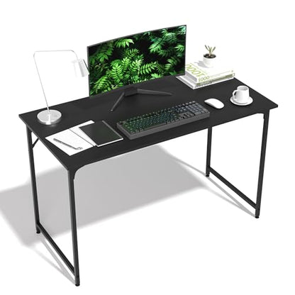 47 Inch Computer Desk with Wood Board and Metal Frame, Modern Simple Style Work Desk with Adjustable Feet, Study Gaming Desk Table for Home Office, Bedroom, Small Spaces - color: Black