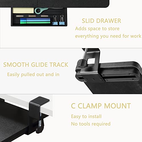 ETHU Keyboard Tray Under Desk, 26.77" X 11.81" Large Size Keyboard Tray with C Clamp-on Mount Easy to Install, Computer Keyboard Stand, Ergonomic Keyboard Tray for Home and Office (Black) - color: Black