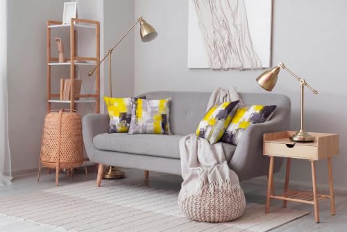 Yellow Grey Abstract Throw Pillow Covers 18x18 Set of 4 | Mustard Yellow & Grey Modern‑Art Cushion Cases, neutral aesthetic pillowcases for sofa, bedroom & chair. - color: Yellow and Grey, size: 18" x 18" (Pack of 4)